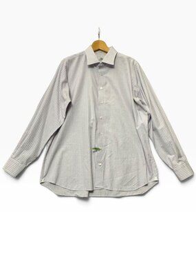 Oxxford Clothes Custom-Made Dress Shirt Purple Check Print Long Sleeve M/L